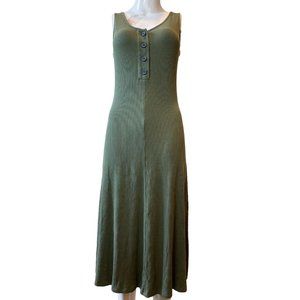 Banana Republic Womens Knitted Tank Midi Dress Front Button Olive Green Size XS